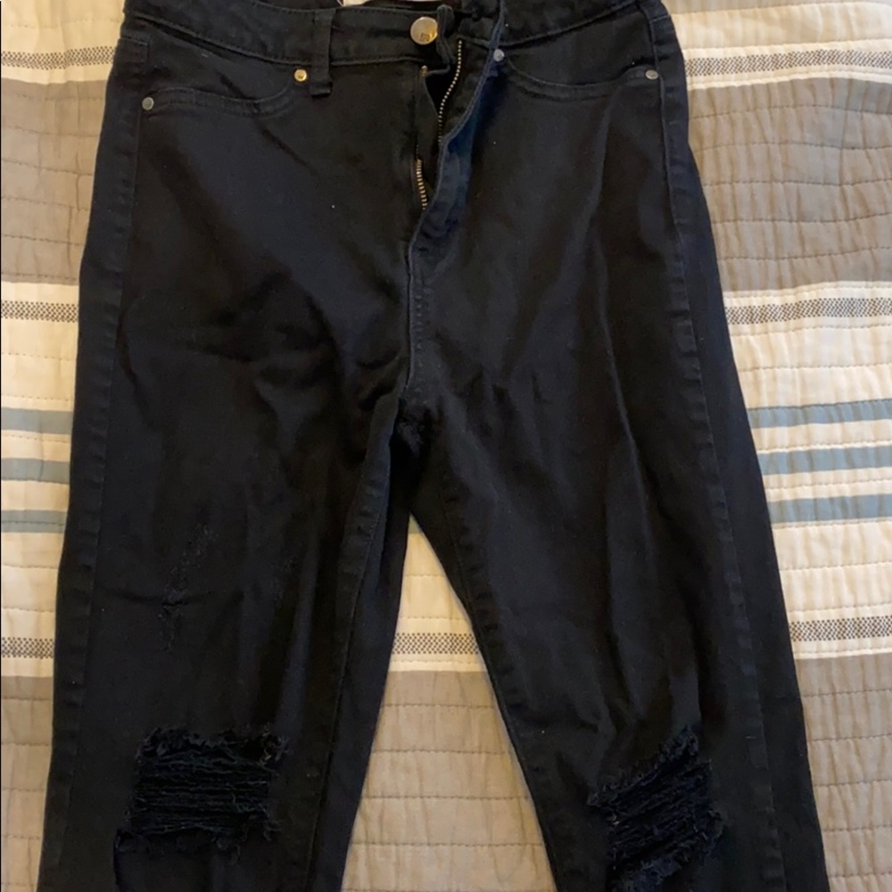 Super High Rise Black Ripped Jeans